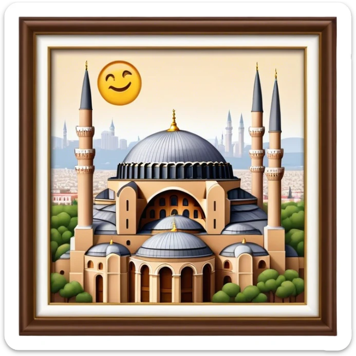 Cinematic Realistic Hagia Sophia Landmark Emoji, depicted with the majestic historic architecture rendered with intricate detail and dramatic, timeless lighting. sticker