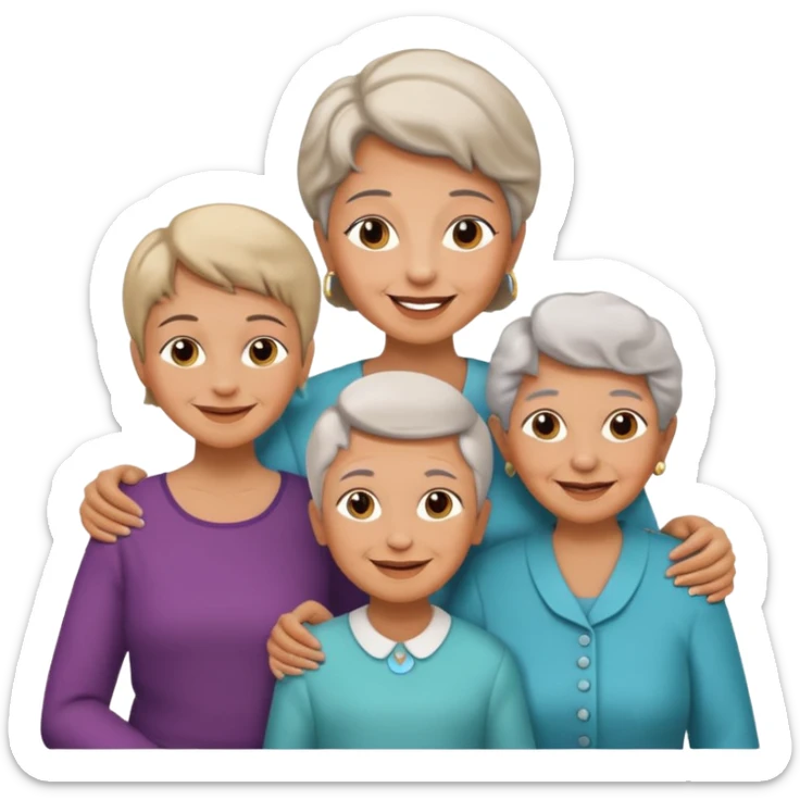 two kids (1 boy and 1 girl) with their mother and grand mother smiling sticker