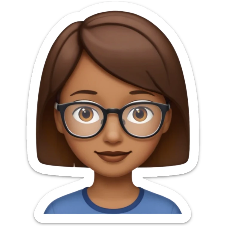A person emoji with glasses and small smile with short brown hair sticker