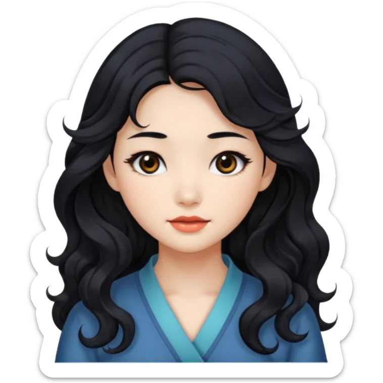 Beautiful girl,Black hair,wavy hair，long hair,Black eyes,Chinese sticker