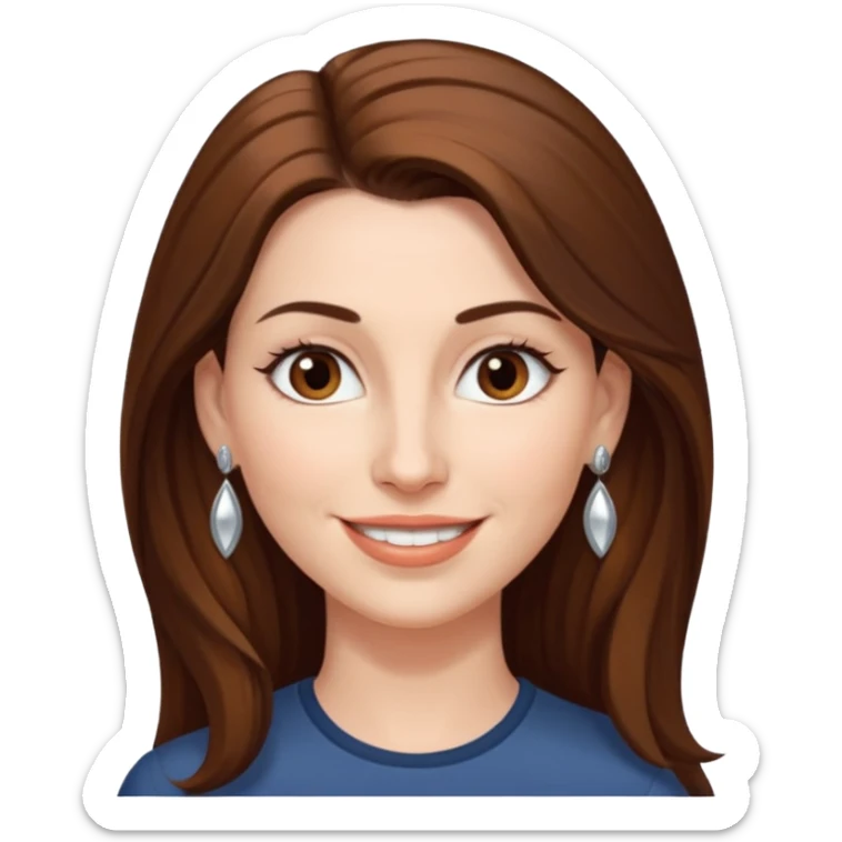 Head without neck of a 35-year-old woman, white skin, long brown hair combed to the left side and small silver earrings, small lips and pointed nose, brown eyes. sticker