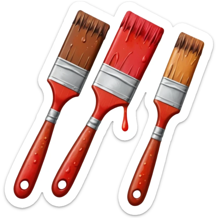 STICKER PINCEAUX ROUGE ET BRUN AVEC  PEINTURE ET TACHE DE PEINTURE sticker