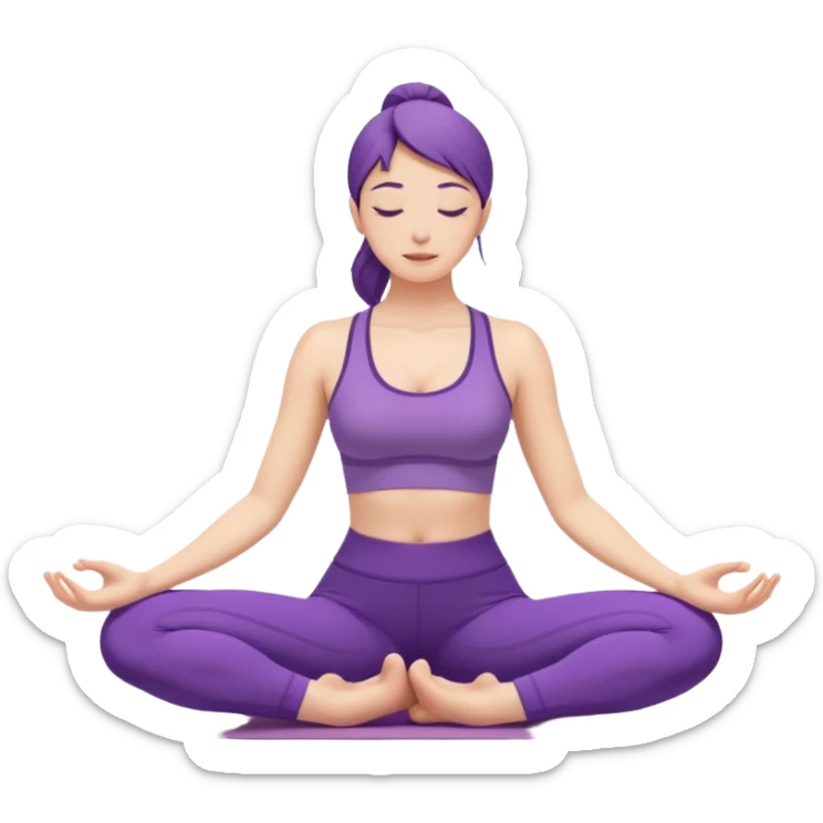 A woman in purple yoga clothes seated and bending forward to touch her toes, calm minimalist art style. sticker
