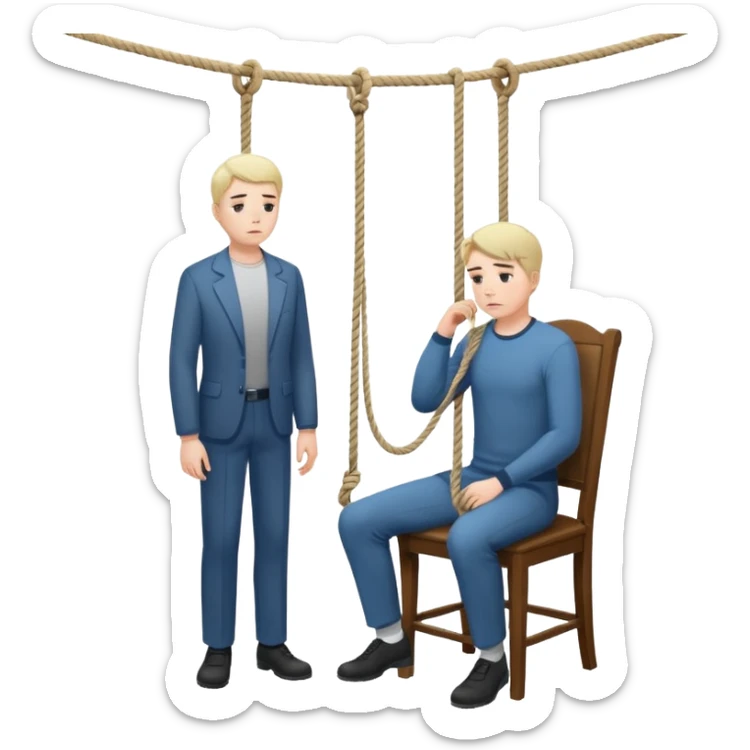 A man standing in the chair and looking at the hanging rope thinking to suicide  sticker