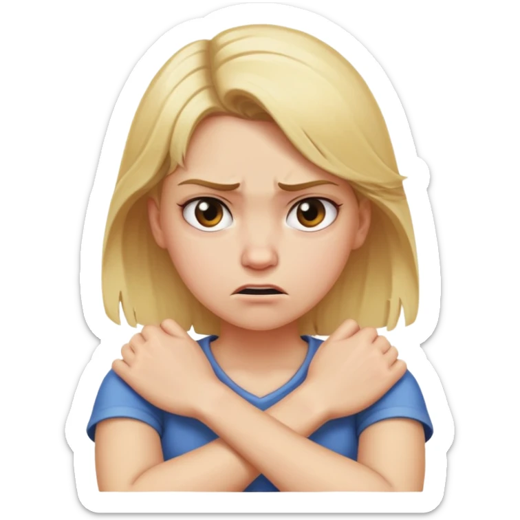 arms crossed holding neck angry girl blonde hair  sticker