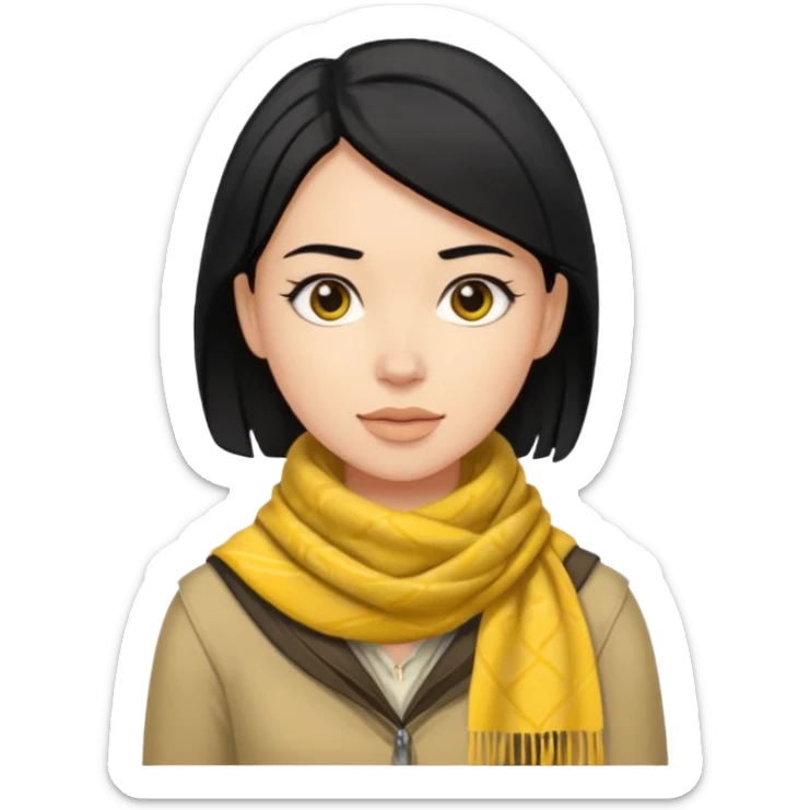 woman with light skin, black hair wearing yellow Pathfinder scarf on neck sticker