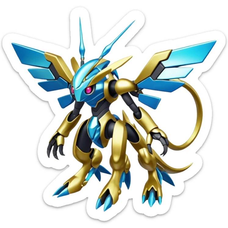 Shiny Futuristic Fakemon-Pokemon-Digimon-Spectrobes-fusion, full body sticker