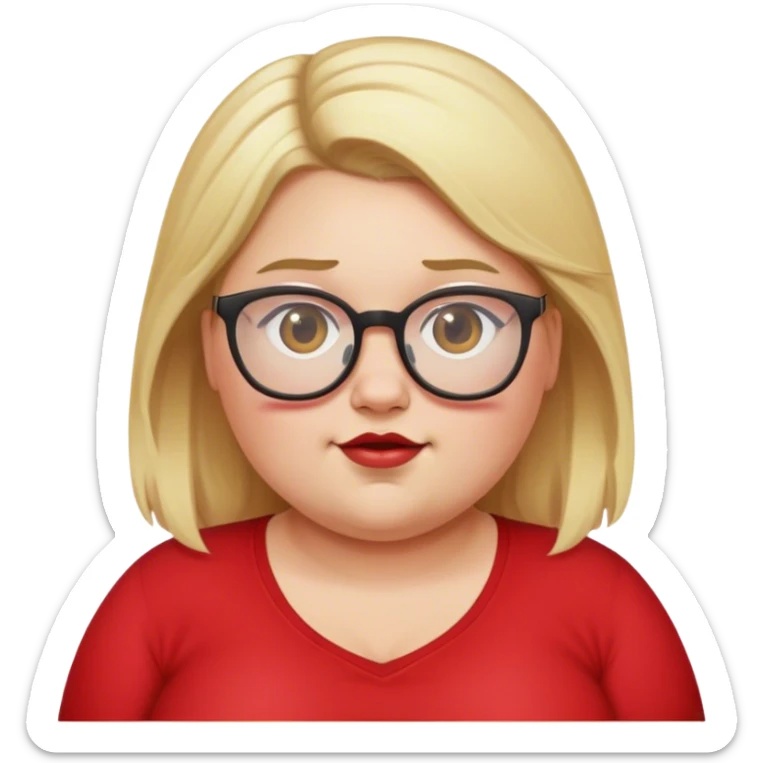 Fat girl with blonde hair and glasses with red shirt sticker