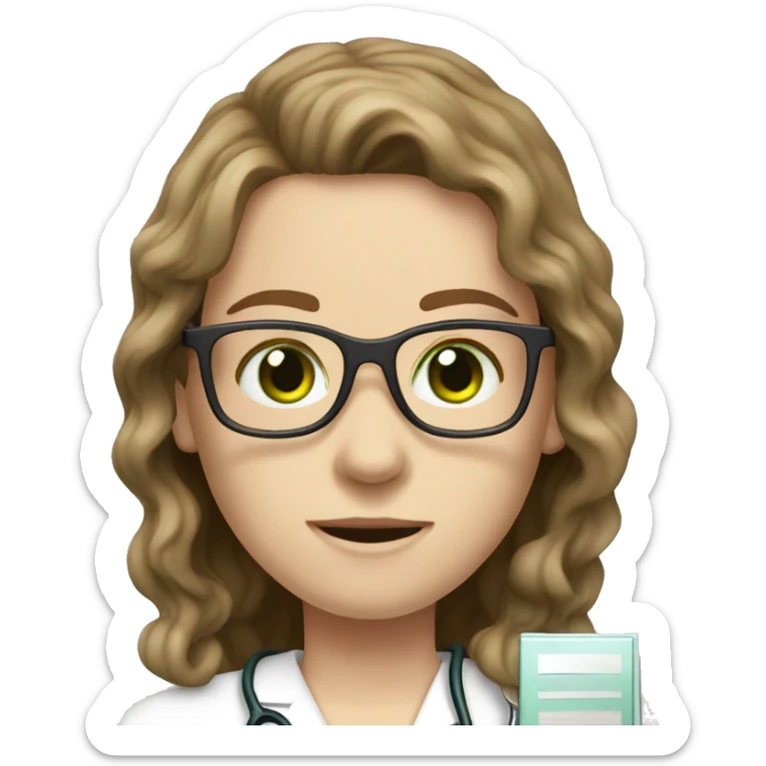 doctor pale white skin brown wavy hair green eyes glasses sticker