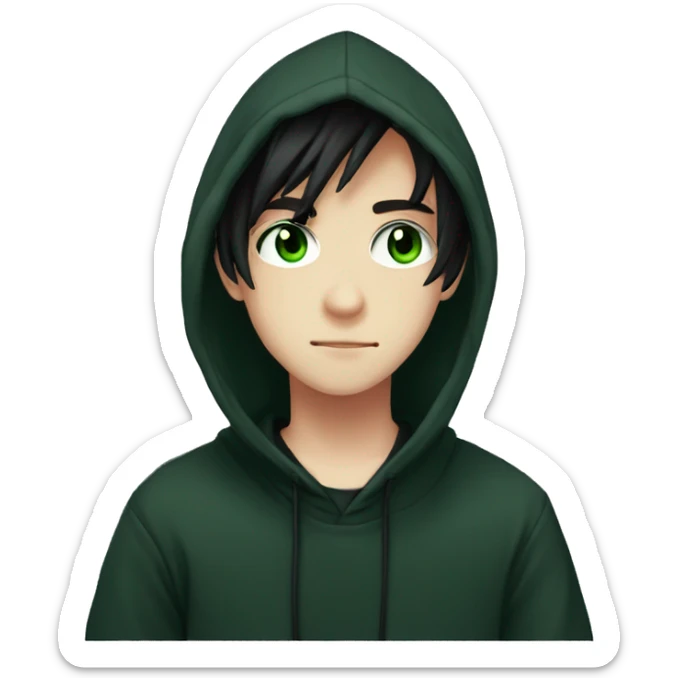 anime boy dark hair dark green eyes in black hoodie in love  sticker