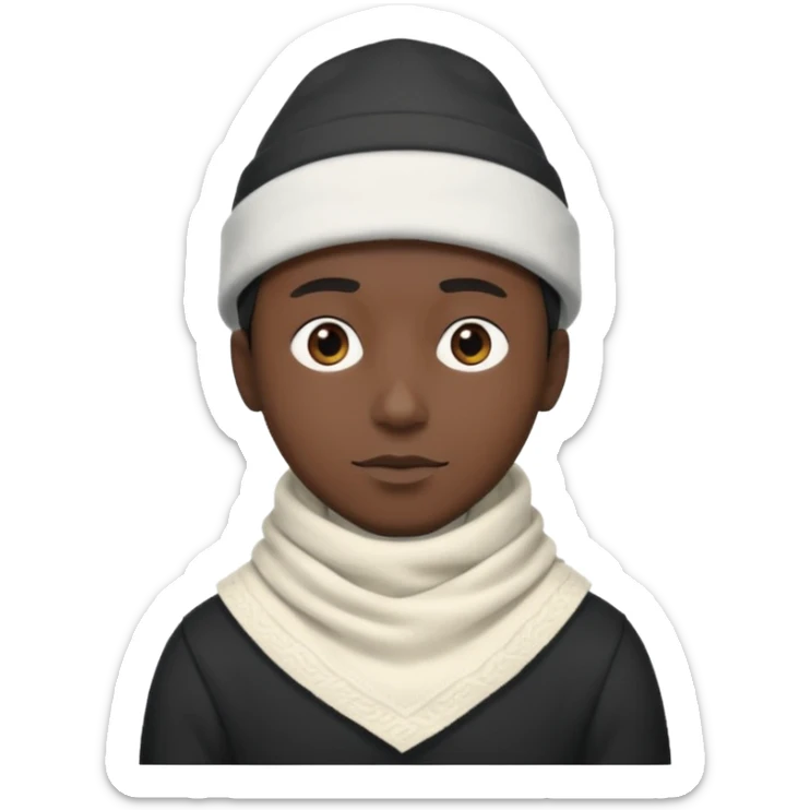 A guy with a triangle body with no arms and legs then his head is a perfect circle and his head is also black then give him a hat that doesn’t go behind his head, and last but not least give him a white scarf, NO BLACK THE COLOR FOR HIS HEAD sticker