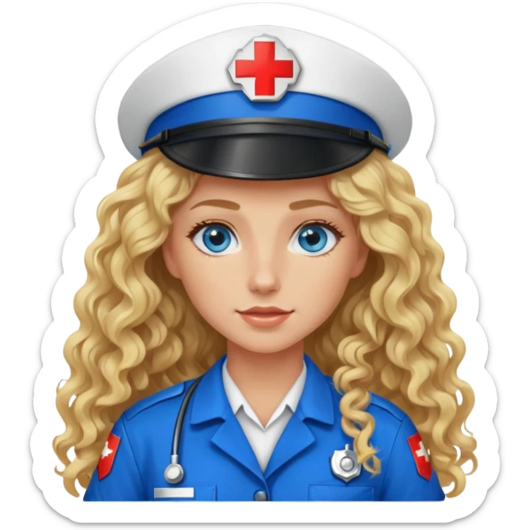 Ambulance driver girl with long curly blonde hair and blue eyes  sticker