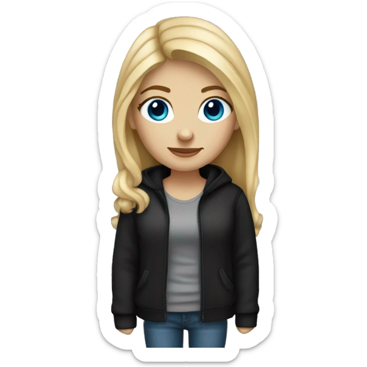 a woman with freckles and blue eyes, light skin, blonde hair and dark roots. black clothes sticker