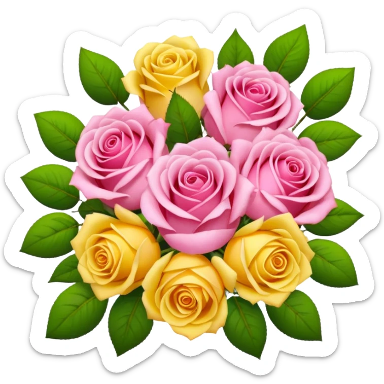 A bouquet of flowers, composed of pink roses and yellow roses. sticker