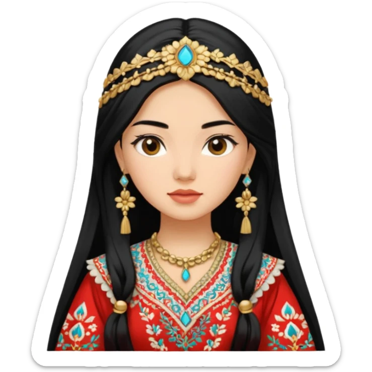 Uzbek girl who has long black hair and beautiful traditional dress sticker