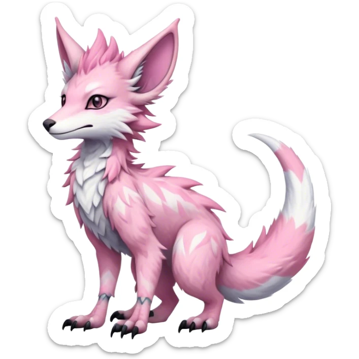 Feral Rare Fantasy cute adorable edgy pastel pink Vernid-Sergal-species by LiLaiRa, markings, tufted ears, full body sticker