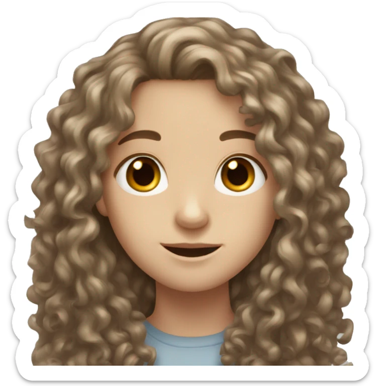 White pale Teen with brown long curly hair and brown eyes  sticker