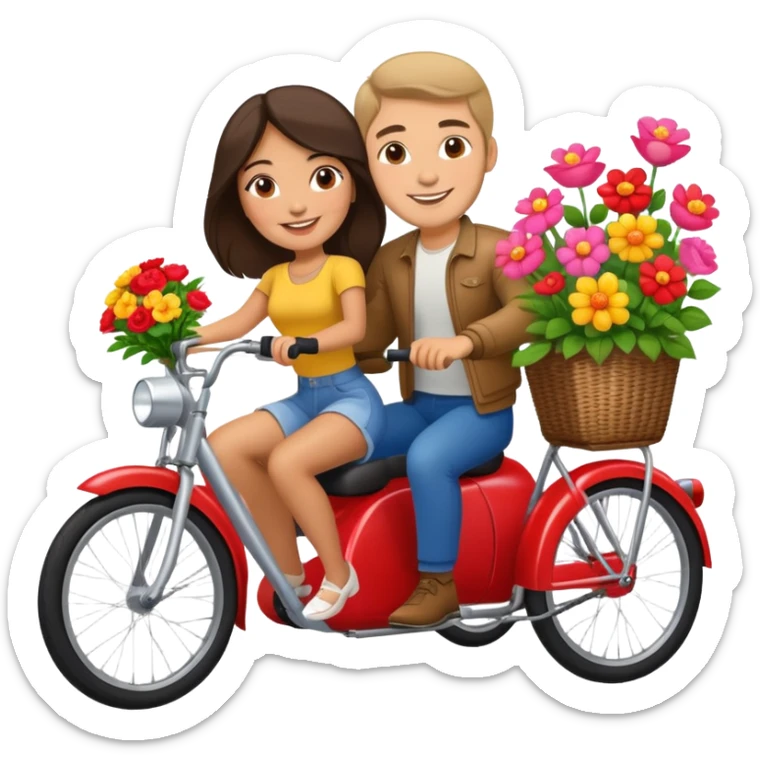 Latina girl with russian man riding a two seater bike with flowers  sticker