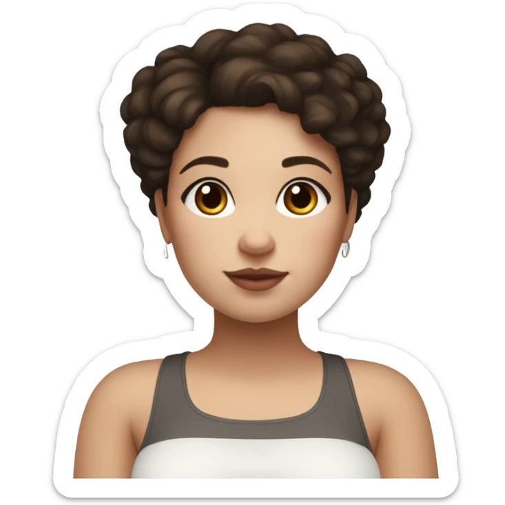 Plus size white skin girl with dark brown hair and brown eyes with white hamster  sticker