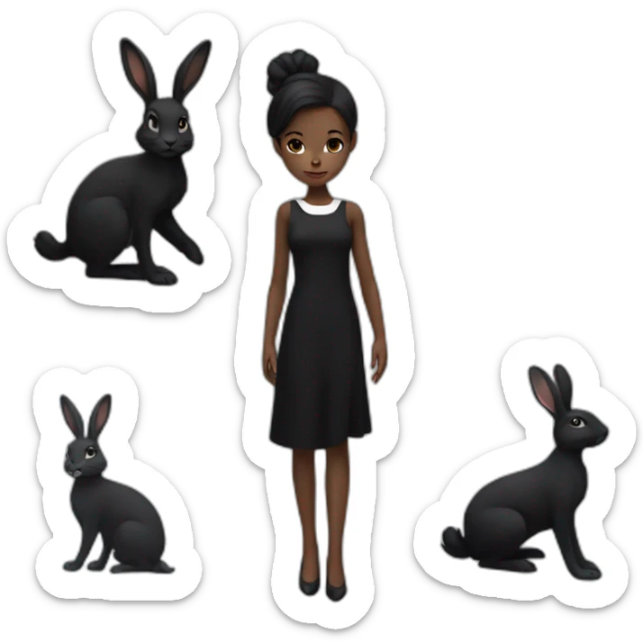 elegant girl in black dress white skin black hare without rabbits sticker