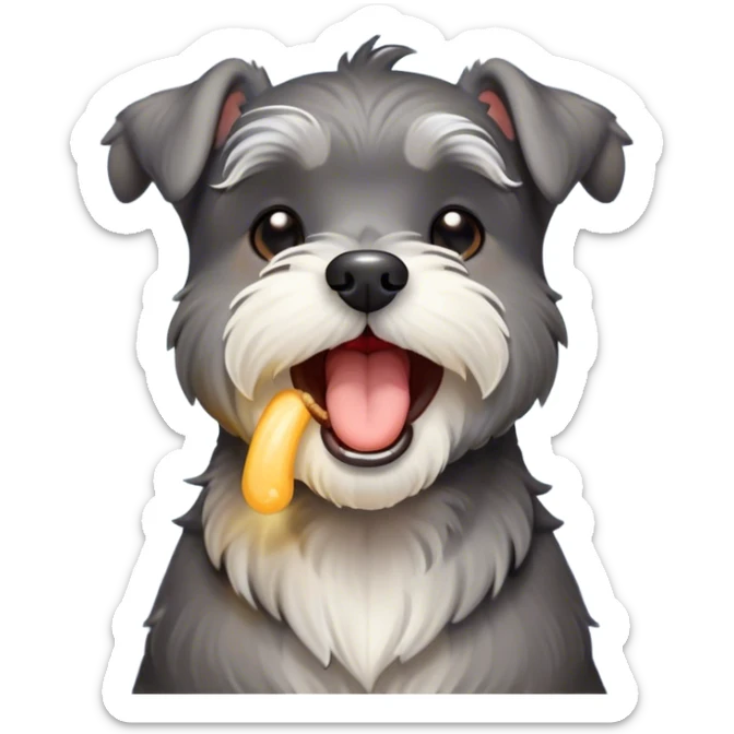 Cinematic Cute Yawning Miniature Schnauzer Portrait Emoji, Head cocked with a wide, adorable yawn and droopy, charming eyes, featuring a neatly trimmed, lovable salt-and-pepper fur, simplified yet irresistibly cute, highly detailed, glowing with a warm, relaxed radiance, high shine, exuding a sleepy yet spirited charm, styled with a soft, cozy glowing outline, capturing the essence of a Miniature Schnauzer mid-yawn, radiating pure, drowsy cuteness! sticker