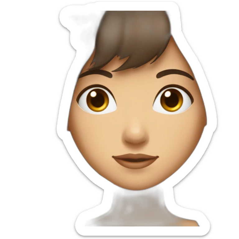 Fille brune cheveux brun et une mèche bleu mi long avec une frange rideaux yeux marrons  sticker