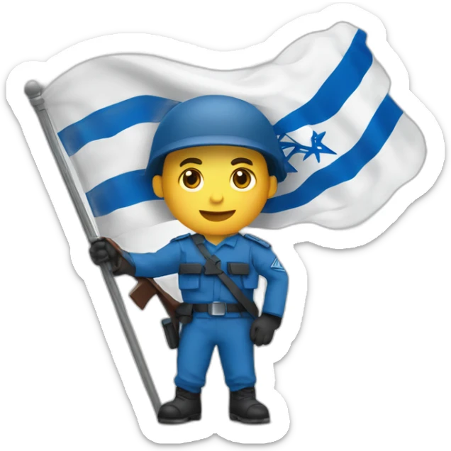 A soldier holds the flag of the State of Israel sticker