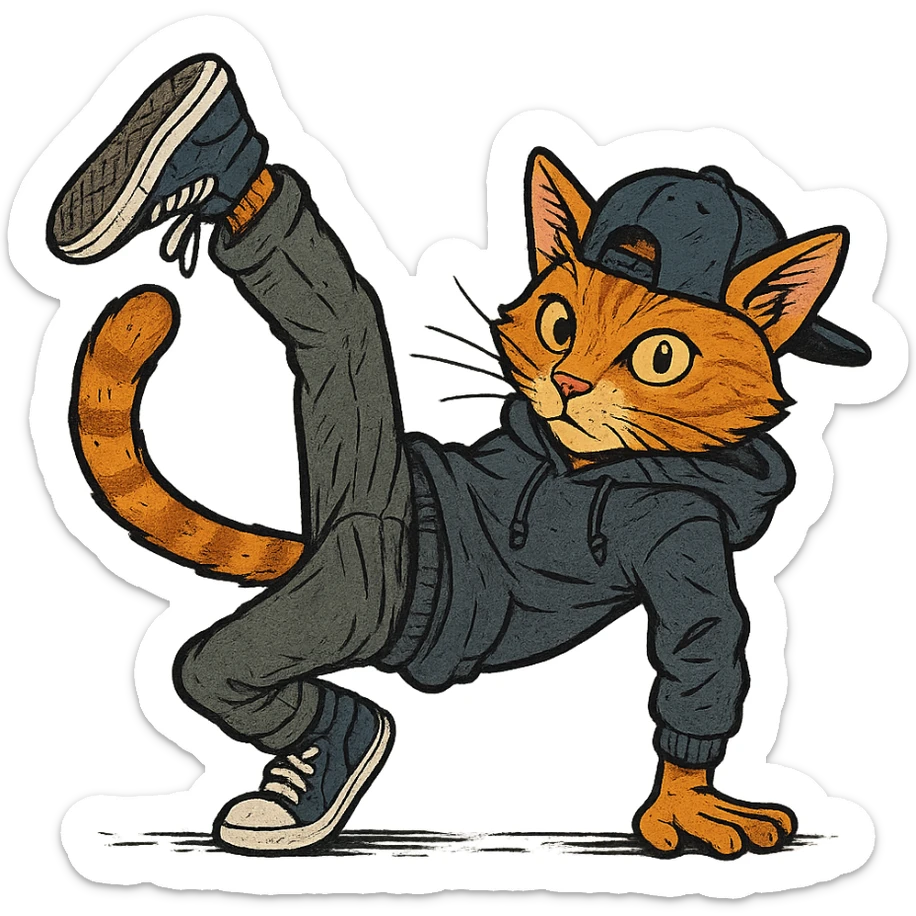 cat breakdancing, urban style sticker