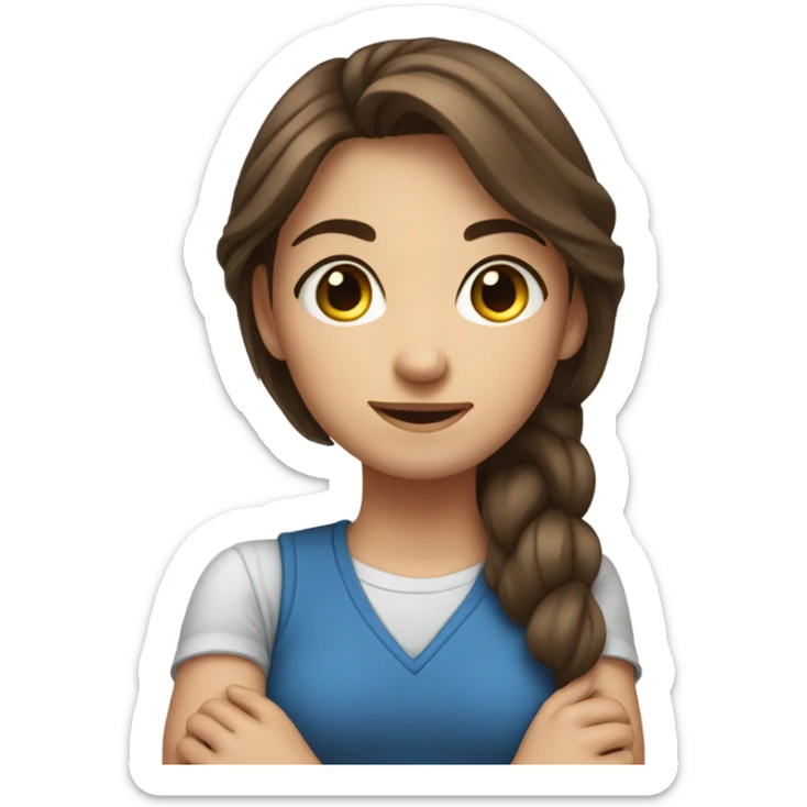 A girl with brown hair and blue eyes crouching with her arms by her side sticker