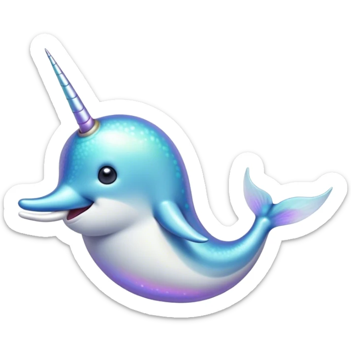 Cinematic Noble Narwhal Portrait Emoji, Poised and regal, with a sleek, iridescent body and a distinctive spiraled tusk, deep-set soulful eyes reminiscent of the ocean depths, Simplified yet sharp and sophisticated features, highly detailed, glowing with a soft, mystical glow, high shine, intelligent and enigmatic, stylized with an air of mythical allure, focused and graceful, soft glowing outline, capturing the essence of a watchful and confident sea unicorn that feels as though it could step out of the screen with effortless authority! sticker