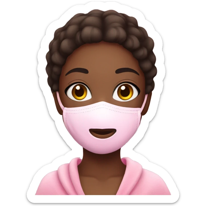 African American girl with pink face mask in a pink towel with dark brown hair  sticker