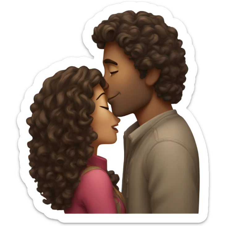 White Man with dark hair kissing brown woman with long brown curly hair sticker