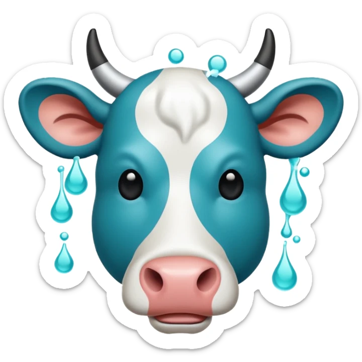 Flat emoji-style icon of a cow head with a virus symbol overlay, showing image-based disease detection. Bold outlines, minimal details, modern vector look, rounded shapes, high contrast, teal and blue accents, no text, transparent background. sticker