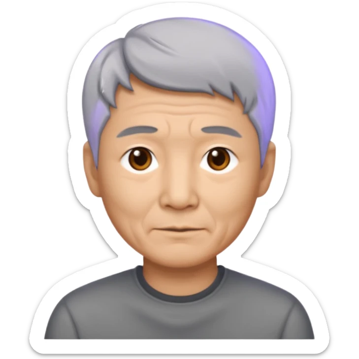 homme asiatique cheveux court gris foncé yeux marrons visage ridé sticker