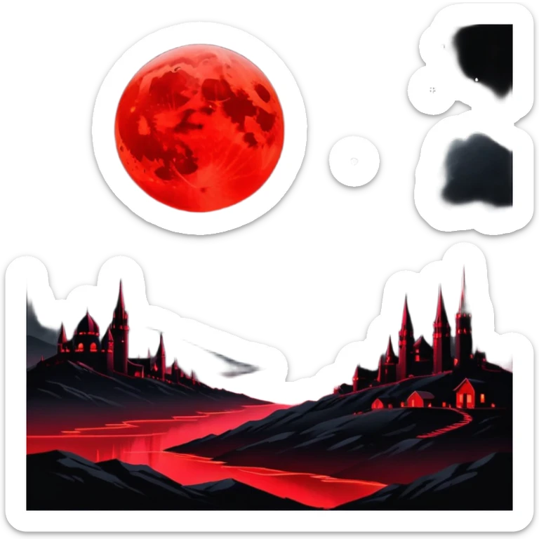 Edgy Black night sky with big Red vibrant neon-crimson-blood-moon Aesthetic scene scenery full picture  sticker