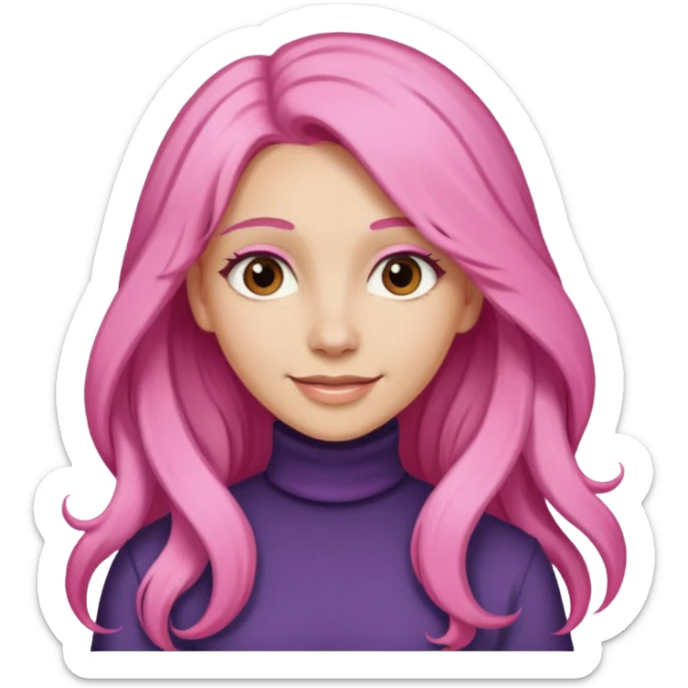 A light-skinned woman with long pink hair styled, brown eyes, and a gentle smile. sticker