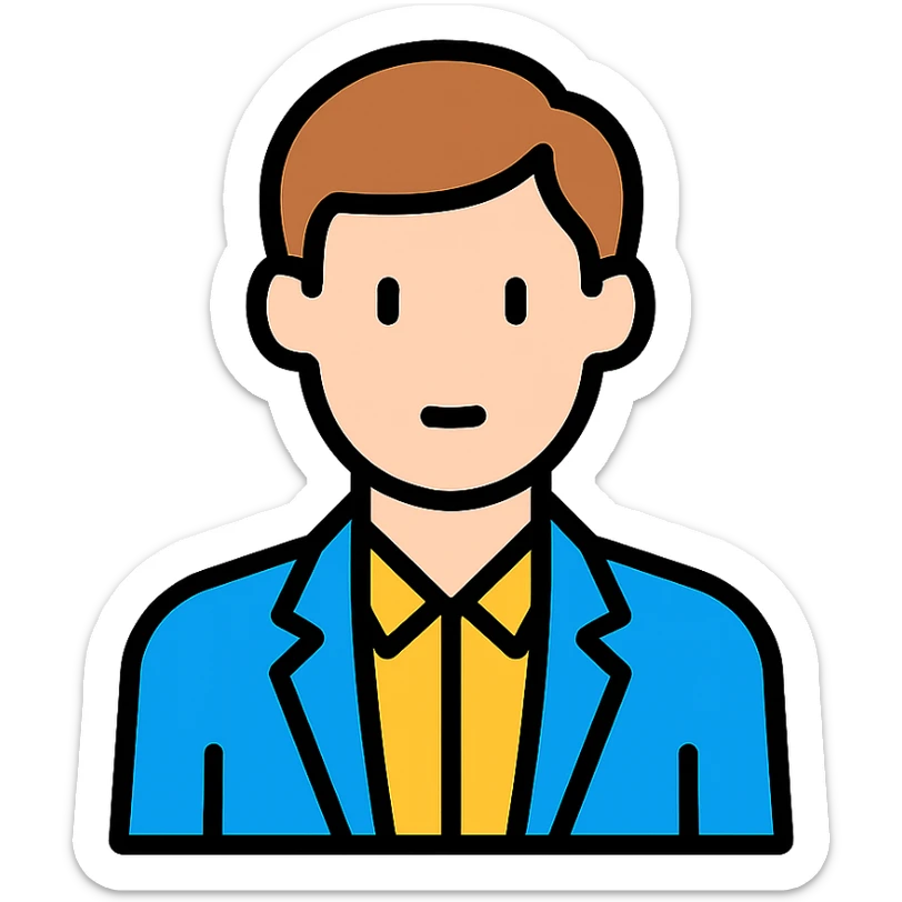 professional looking white pale man with brown hair, business casual outfit, minimalistic vector style sticker