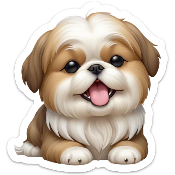 Cinematic Cute Yawning Shih Tzu Portrait Emoji, Head gently tilted with an irresistibly cute yawn and sleepy, half-closed eyes, showcasing a luxurious, fluffy fur in gentle pastel tones, simplified yet endearingly detailed, glowing with a soft, drowsy radiance, high shine, exuding tender, sleepy charm, styled with a delicate, soft glowing outline, capturing the essence of a Shih Tzu caught in a moment of adorable, sleepy bliss! sticker