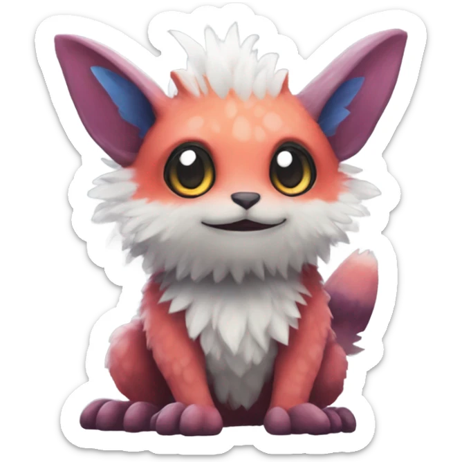 Colorful cute furry anthropomorphic painted Fakémon-Pokémon-Trico-Vernid-creature sticker