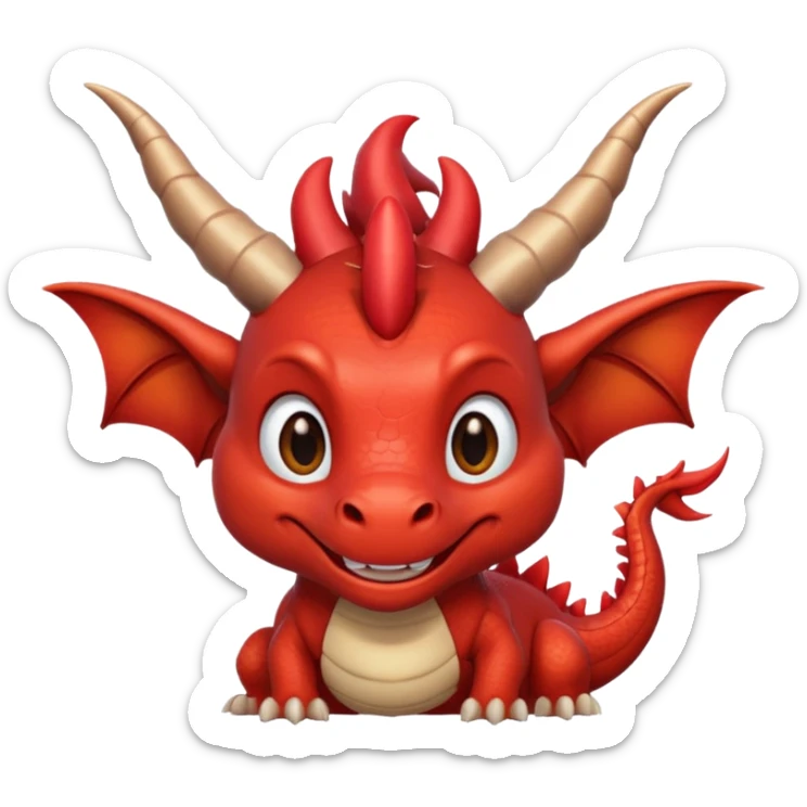 Cute Red dragon smile. Two horns, two pointed ears, no wings. Brown mane hair. sticker