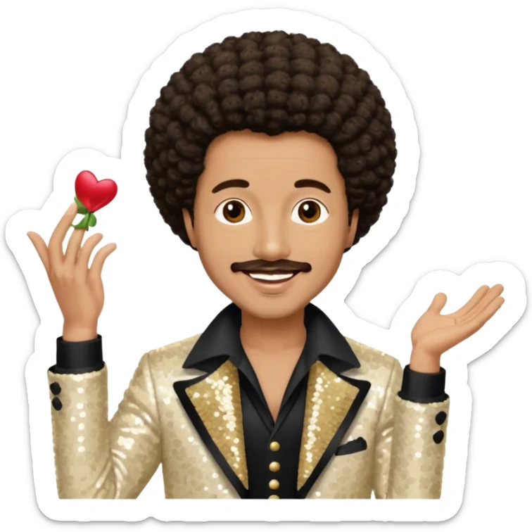 William Powell from The O'Jays with light tan skin, dark brown afro hair, cream sequin outfit sticker