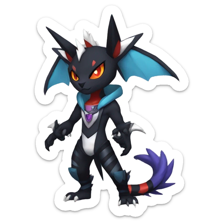 Cool Anthro Black Noivern-Absol-Litten-Pokémon with edgy stripes hoodie spiked collar punk Full Body sticker