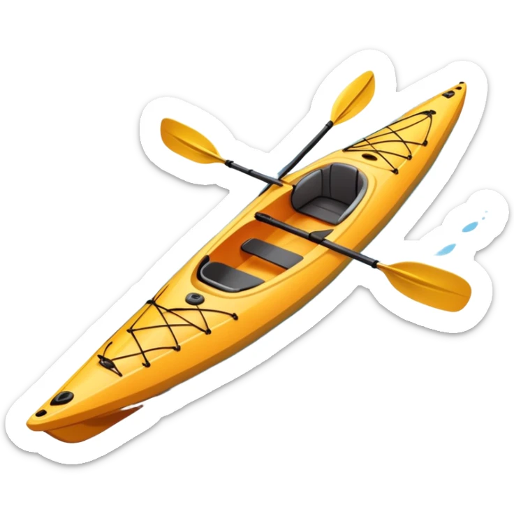 An icon showing a close-up of a sleek kayak with double-bladed paddles gliding through water. Splashes surround the boat as it cuts across a calm surface, symbolizing speed and focus. Transparent background emphasizes the dynamic and personal nature of kayak paddling. sticker