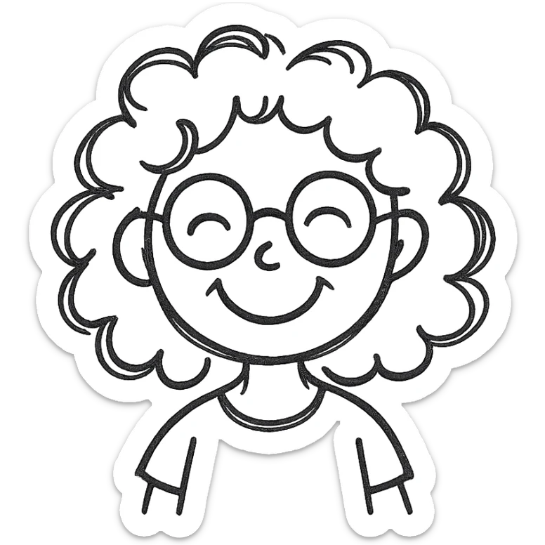 A cheerful curly-haired girl with glasses sticker