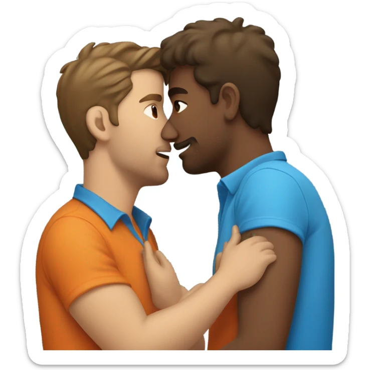 Two guys kissing, brown hair, one orange shirt, one blue shirt sticker