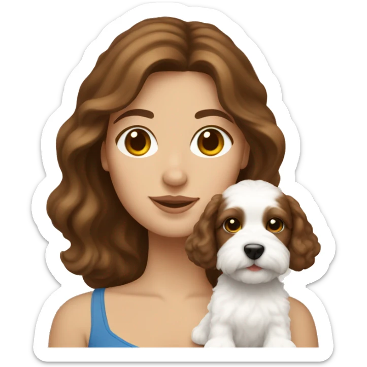 Brown hair woman and her cavachon puppy sticker