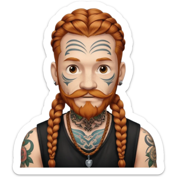 thick very dark ginger braids man old very tattoed with the whitest mustache ever sticker