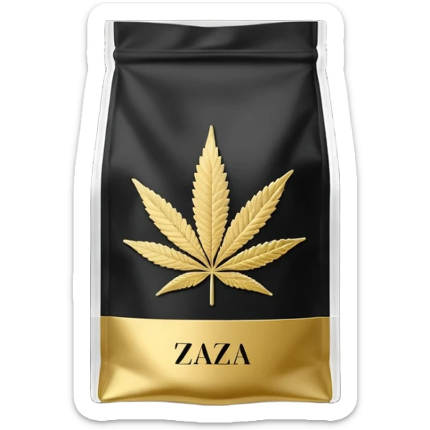 Black and Gold Reusable cannabis bags with the name Top Shelf Zaza on the label  sticker