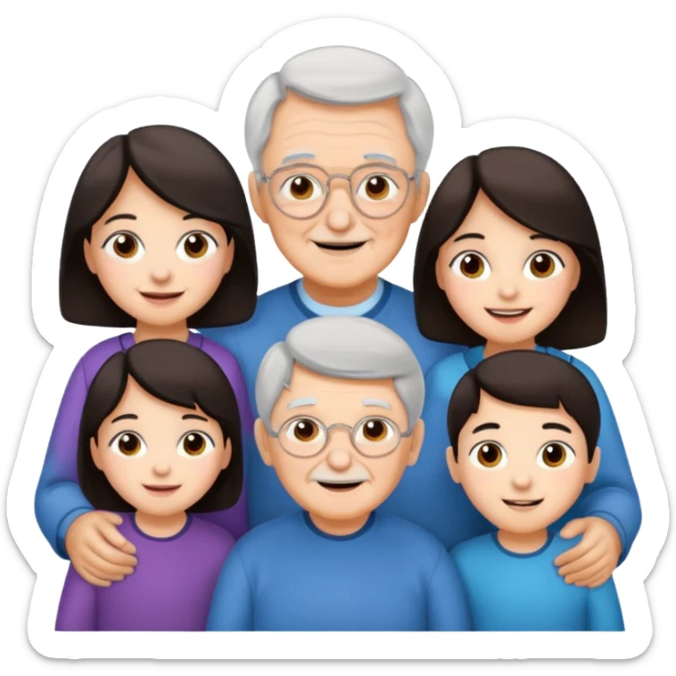 All white grandma and grandpa with 2 girls and 2 boys. The kids should have dark hair sticker