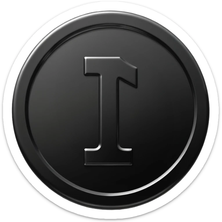 Emoji icon of a black coin with engraved number 1, minimalist style, isolated sticker